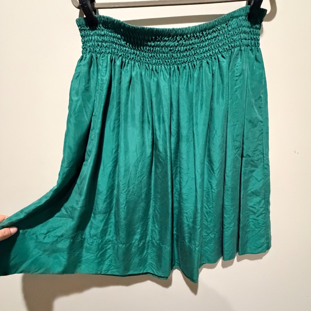 VTG Talbots Silk Skirt Womens Large Emerald Green Smocked Flowy Old Money